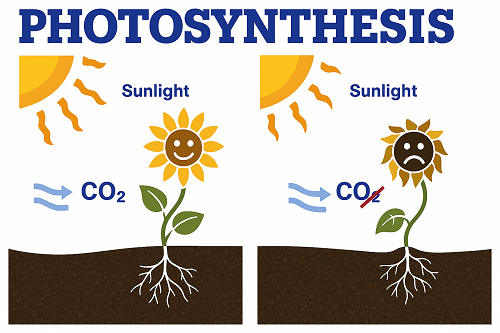 Diagram of Photosynthesis with and without CO2.